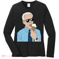 Joe Biden Eating Ice Cream Women's Long Sleeve Shirt thumb 0