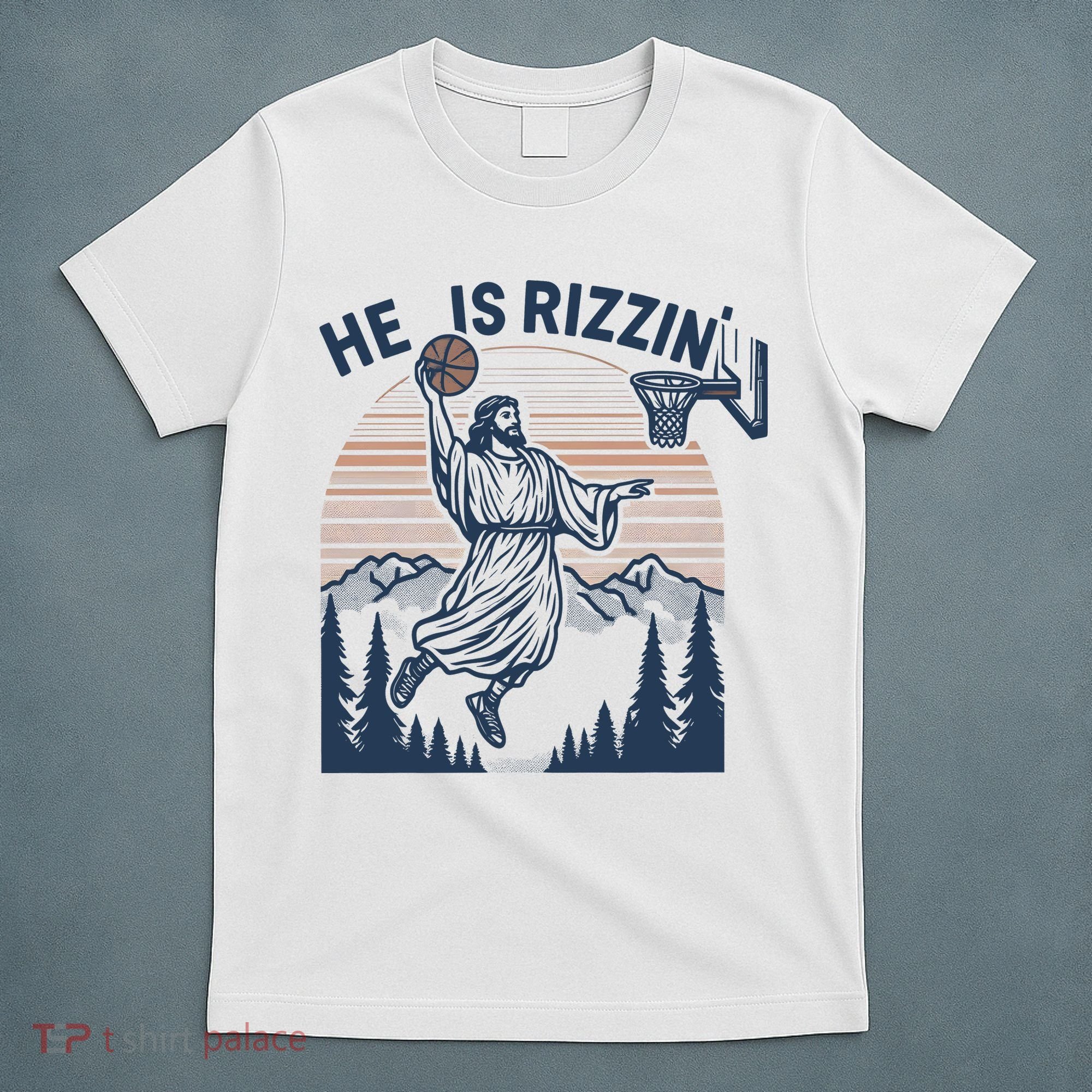 Jesus Basketball Easter He Is Rizzin Basketball God Vintage Funny T-Shirt