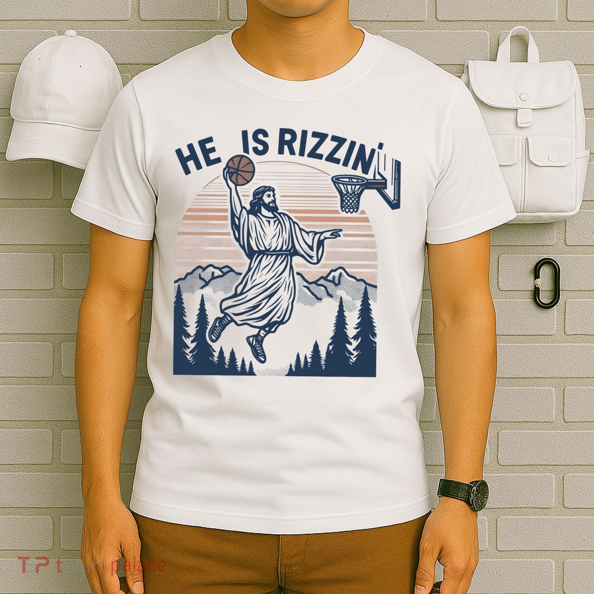 Jesus Basketball Easter He Is Rizzin Basketball God Vintage Funny T-Shirt