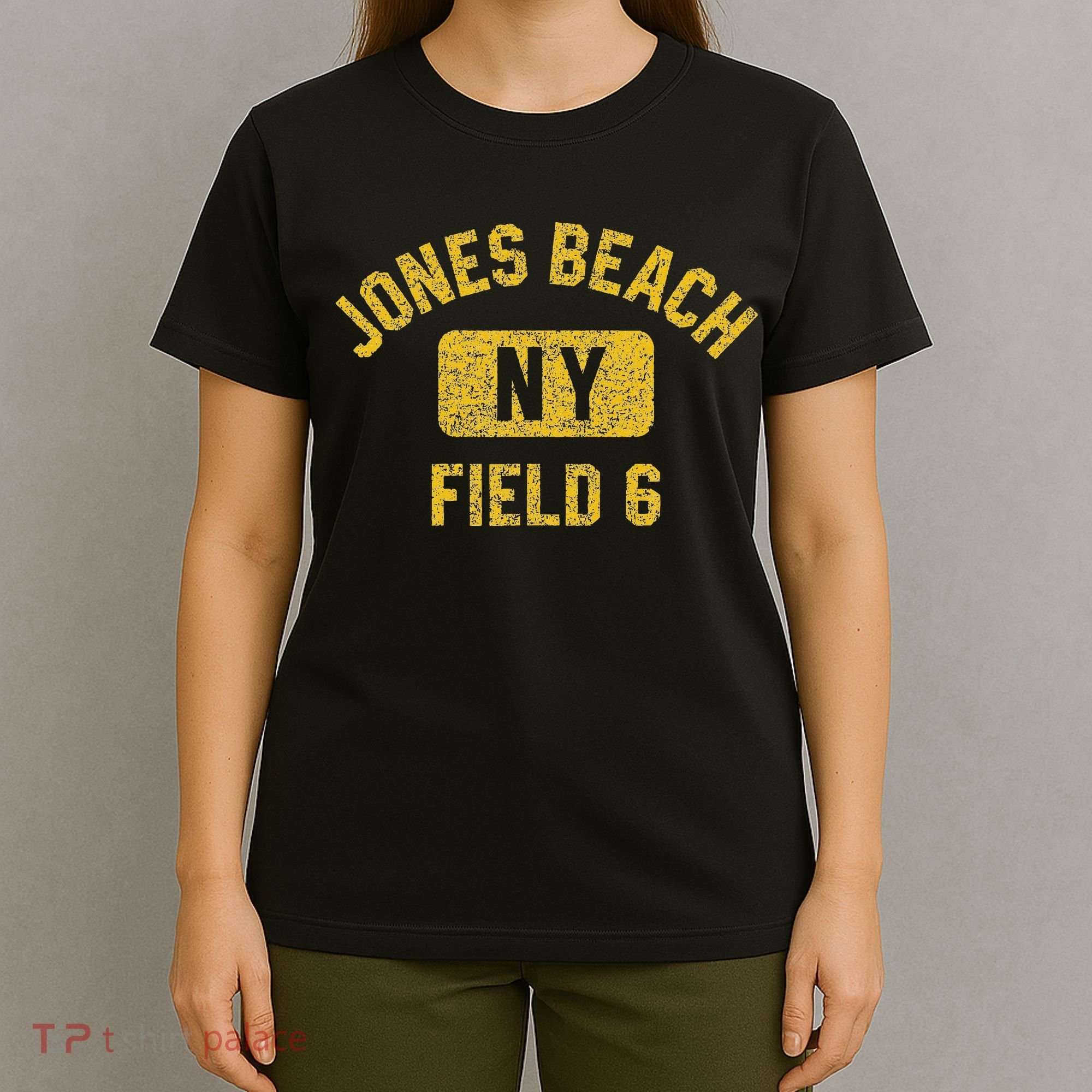 Jones Beach Field 6 Ny Gym Style Distressed Amber Print T-Shirt