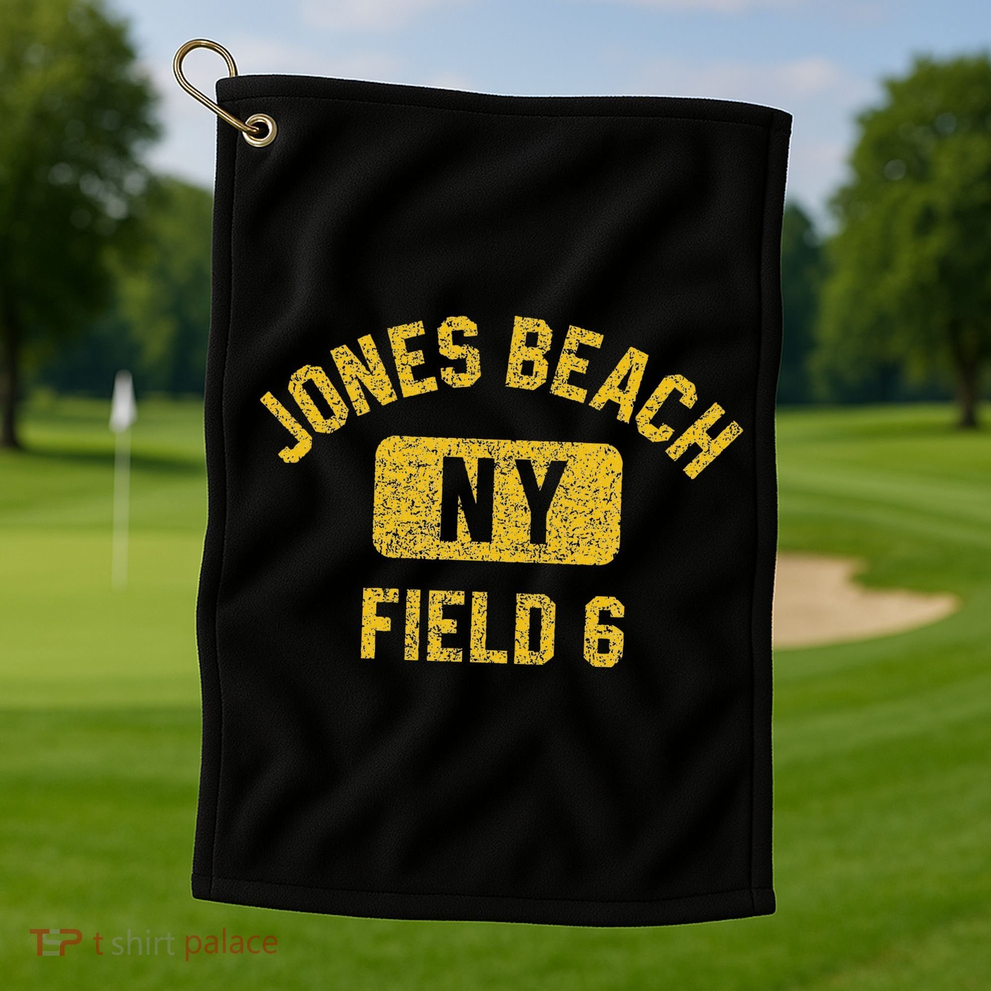Jones Beach Field 6 Ny Gym Style Distressed Amber Print Golf Towel