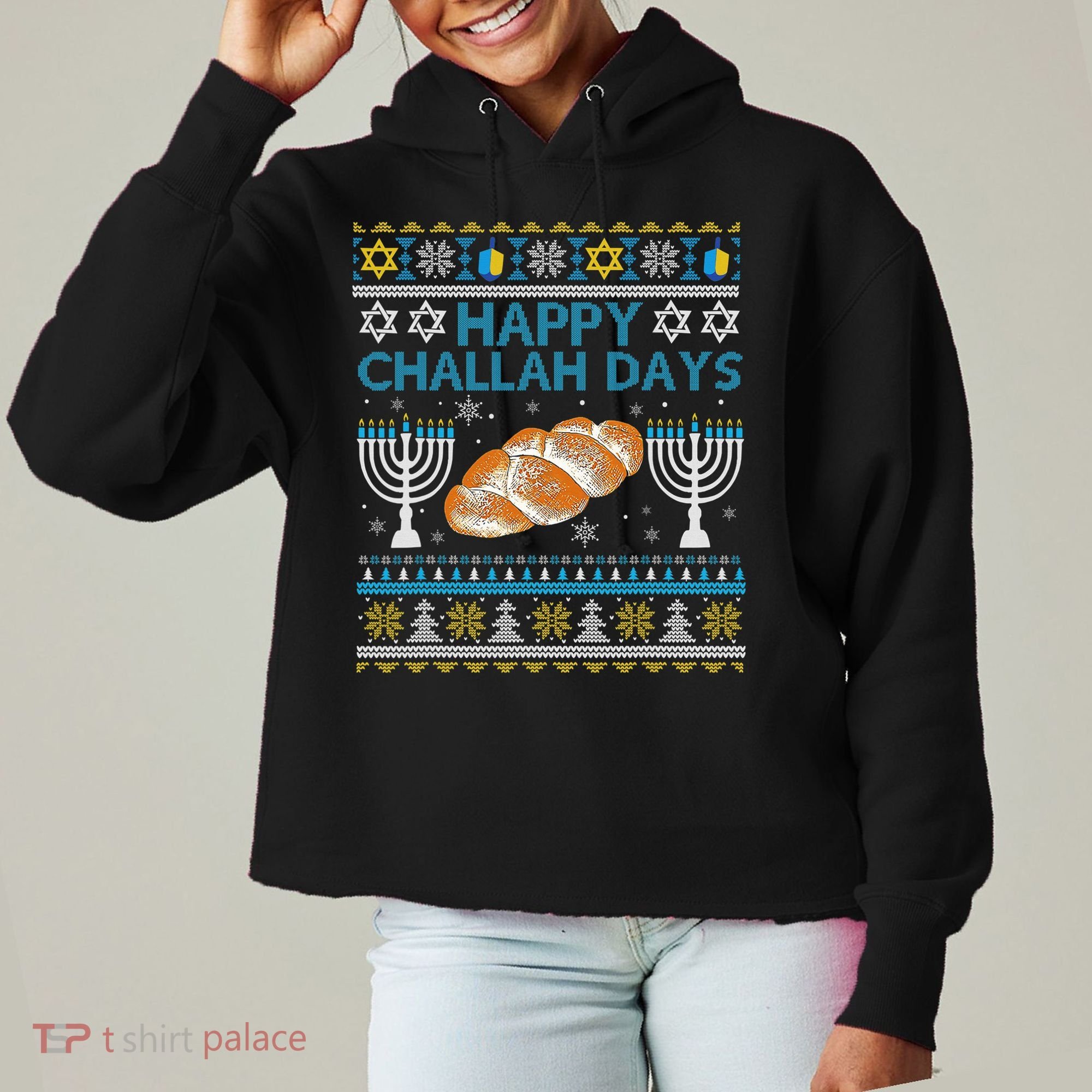  Jewish Bread Happy Challah Days Hanukkah Chanukah Ladies Heavyweight Boxy Pullover Hoodie