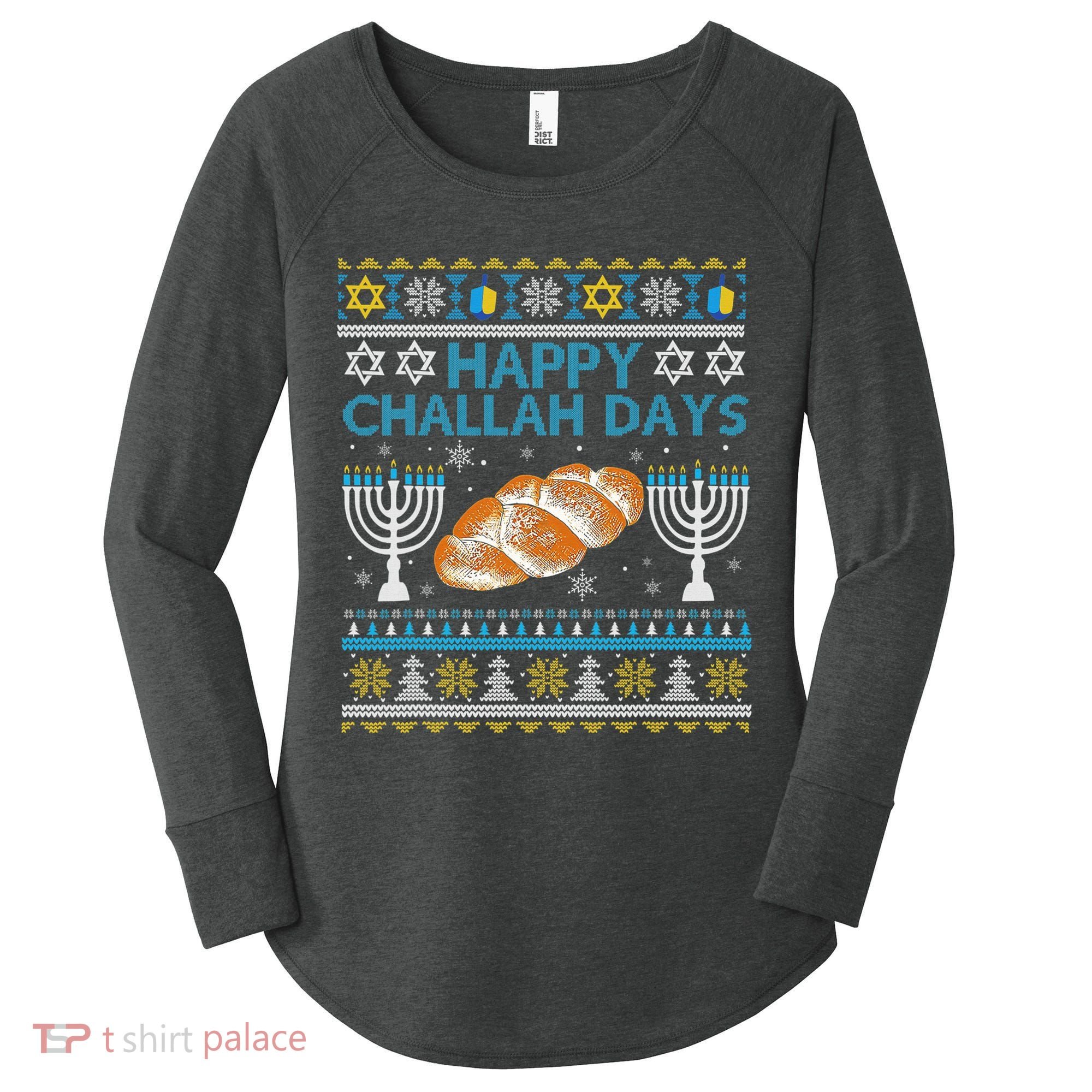  Jewish Bread Happy Challah Days Hanukkah Chanukah Women's Perfect Tri Tunic Long Sleeve Shirt