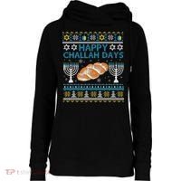  Jewish Bread Happy Challah Days Hanukkah Chanukah Womens Funnel Neck Pullover Hood thumb 0