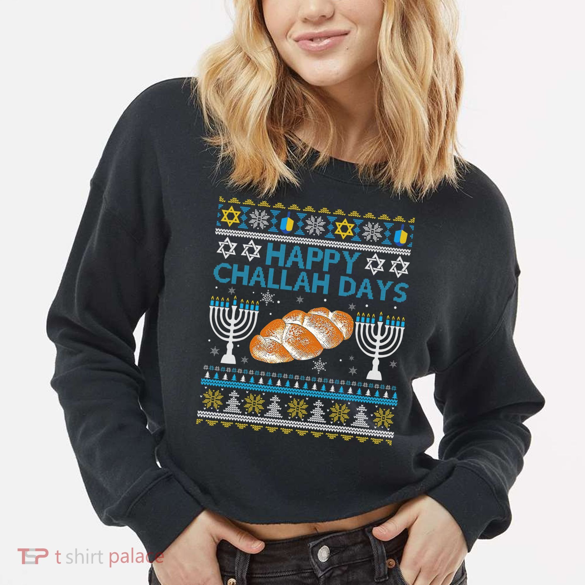  Jewish Bread Happy Challah Days Hanukkah Chanukah Cropped Pullover Crew