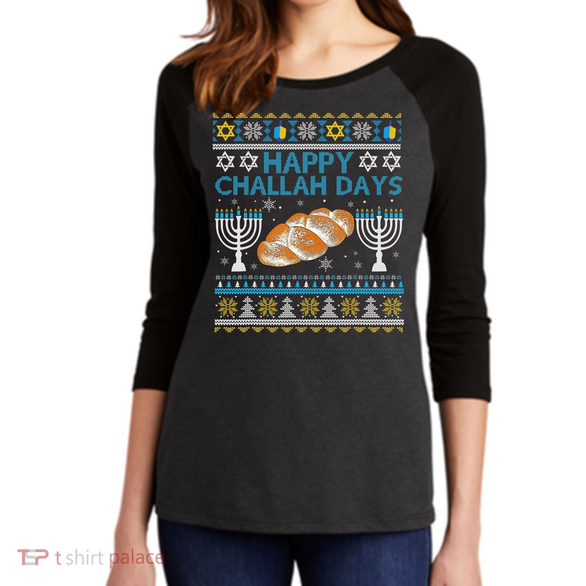  Jewish Bread Happy Challah Days Hanukkah Chanukah Women's Tri-Blend 3/4-Sleeve Raglan Shirt