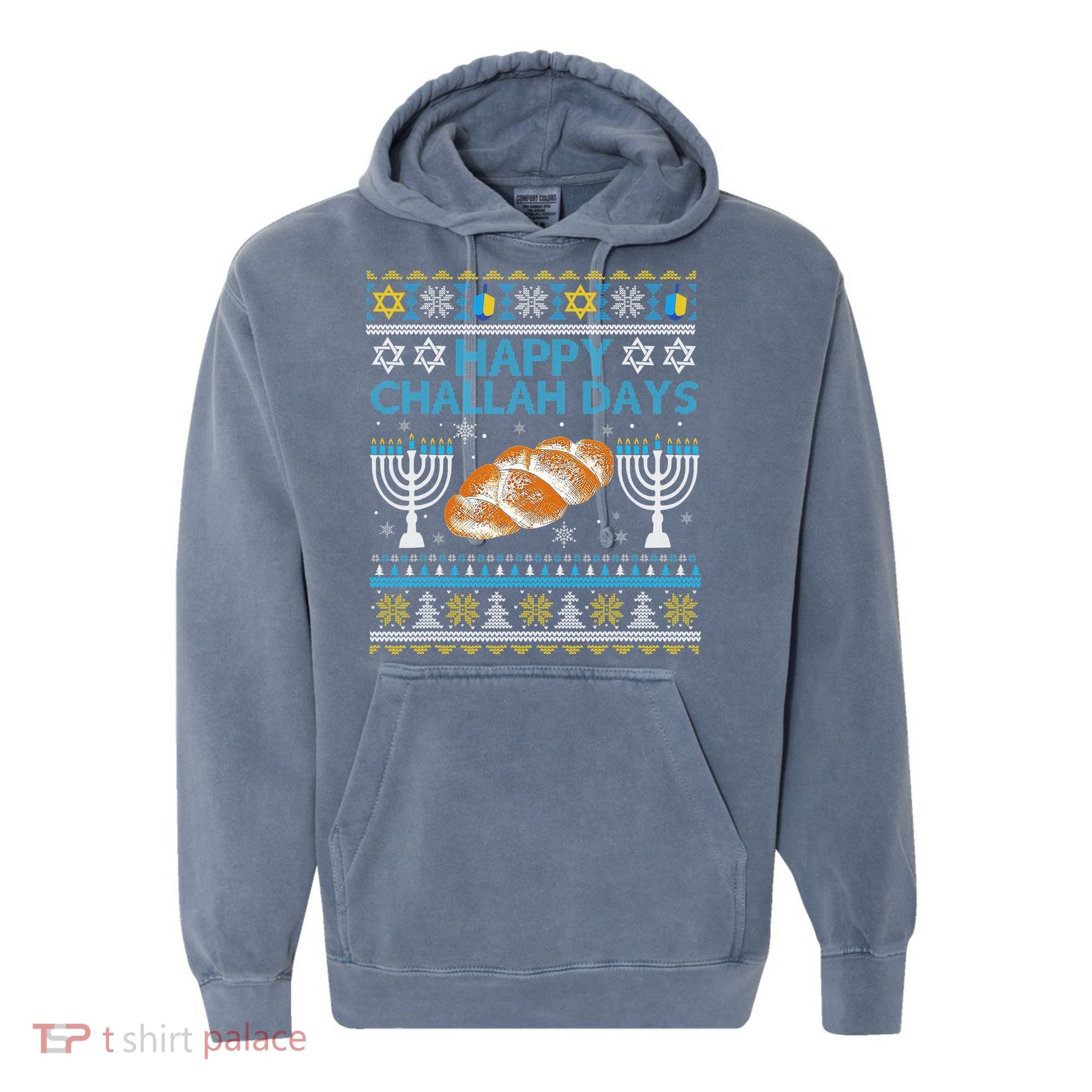  Jewish Bread Happy Challah Days Hanukkah Chanukah Comfort Colors Garment-Dyed Hooded Sweatshirt