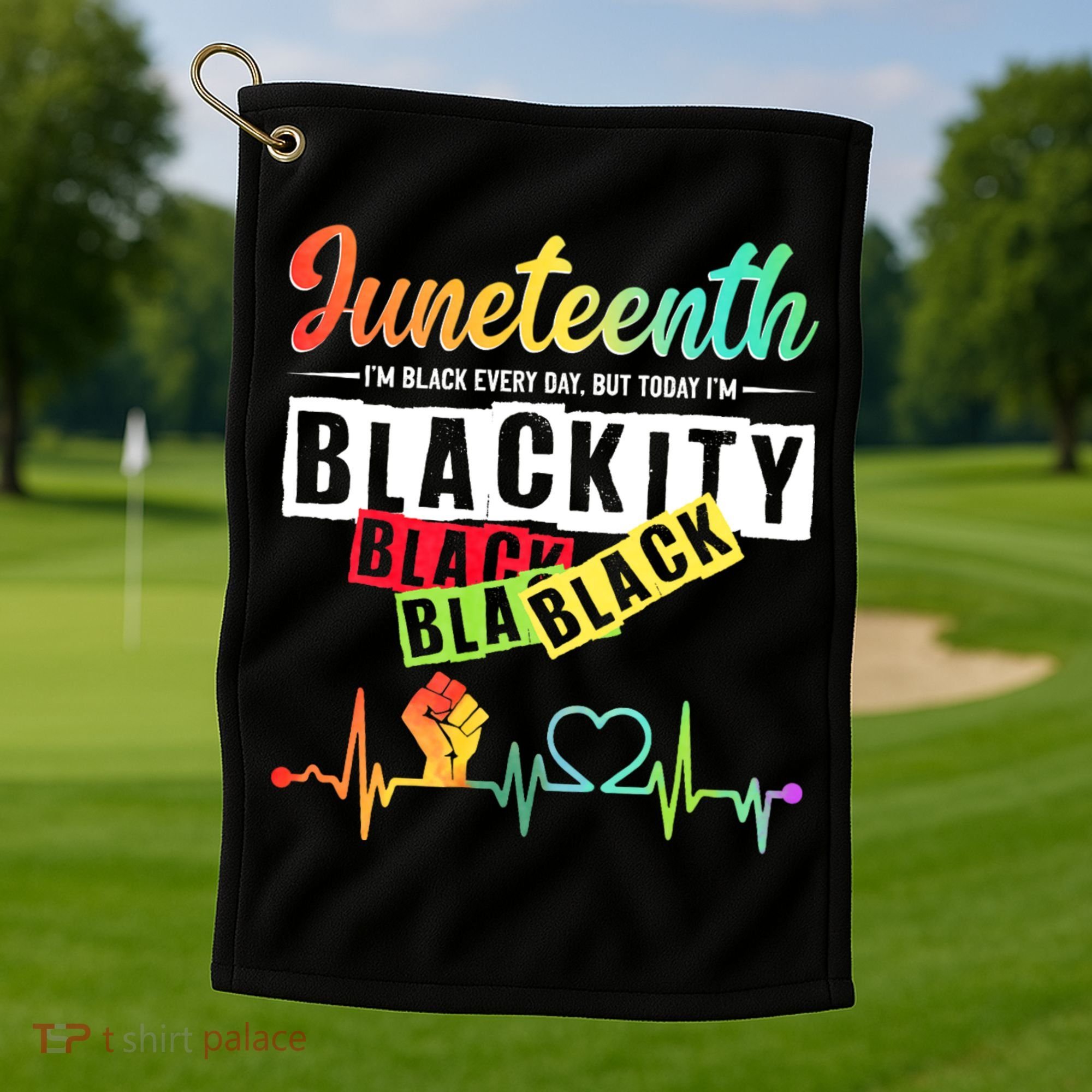 Juneteenth Blackity Heartbeat Black History African America Golf Towel