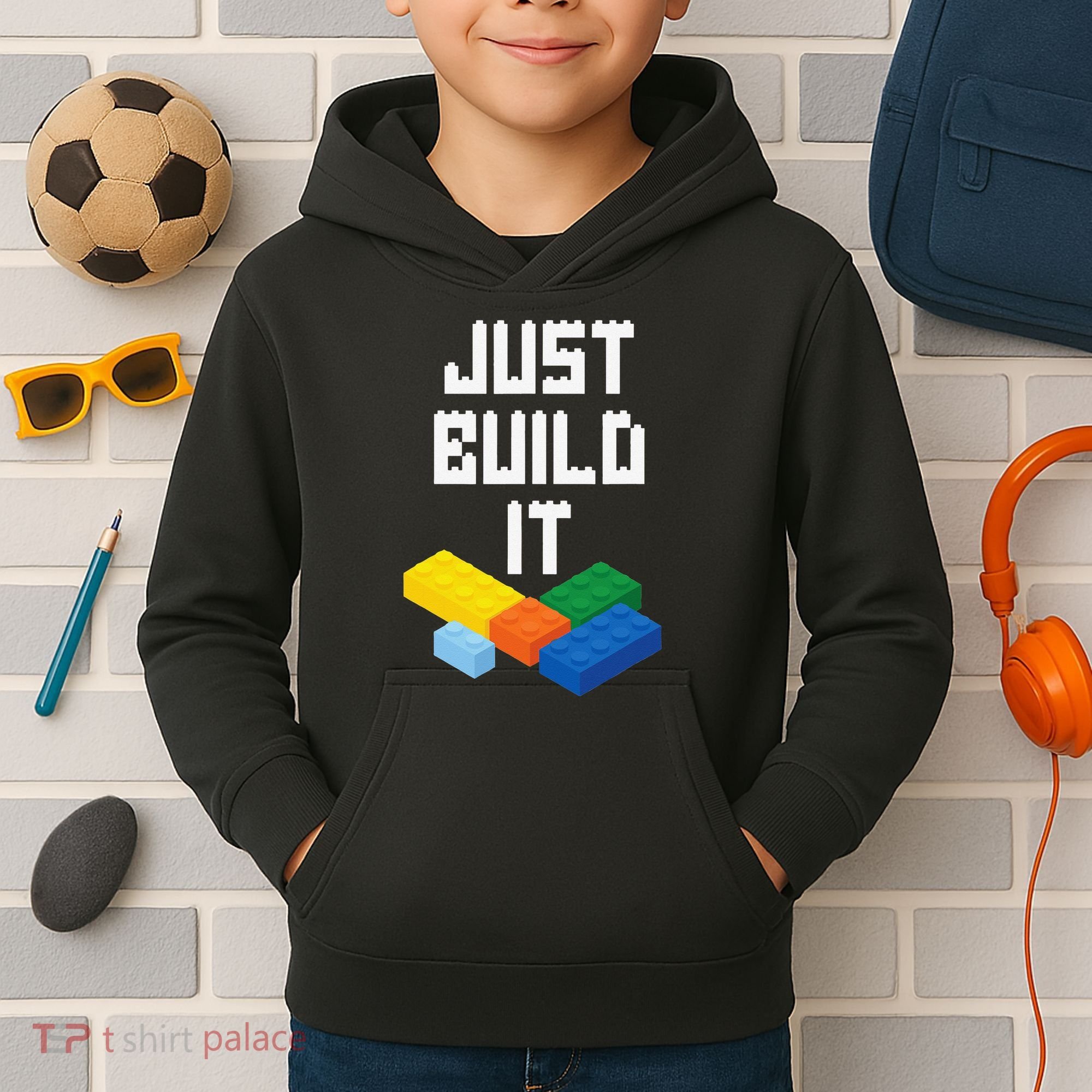 Just Build It Master Builder Building Blocks Toy Bricklayer Kids Hoodie
