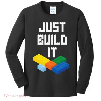 Just Build It Master Builder Building Blocks Toy Bricklayer Kids Long Sleeve Shirt