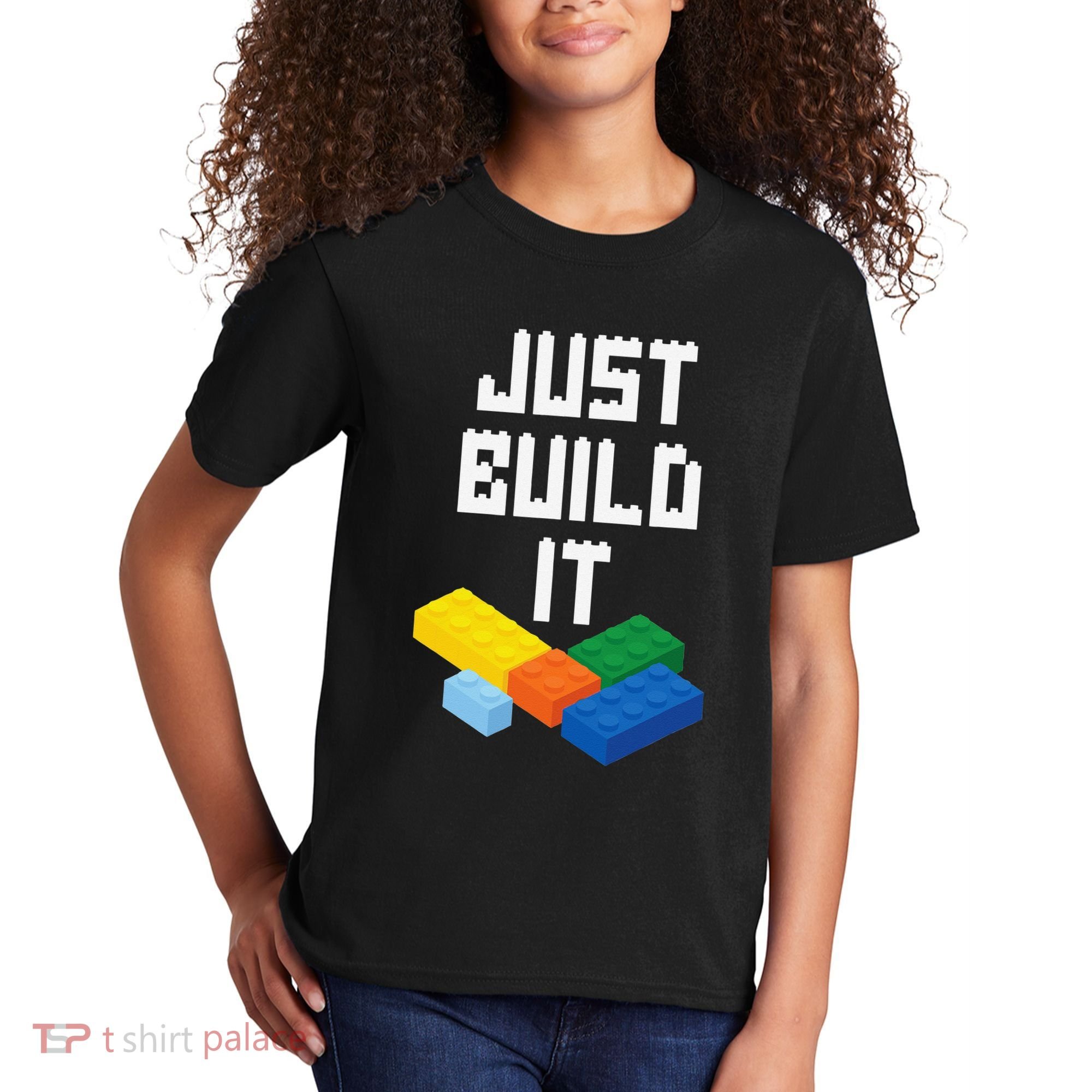 Just Build It Master Builder Building Blocks Toy Bricklayer Kids T-Shirt