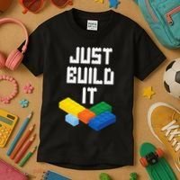 Just Build It Master Builder Building Blocks Toy Bricklayer Kids T-Shirt thumb 3
