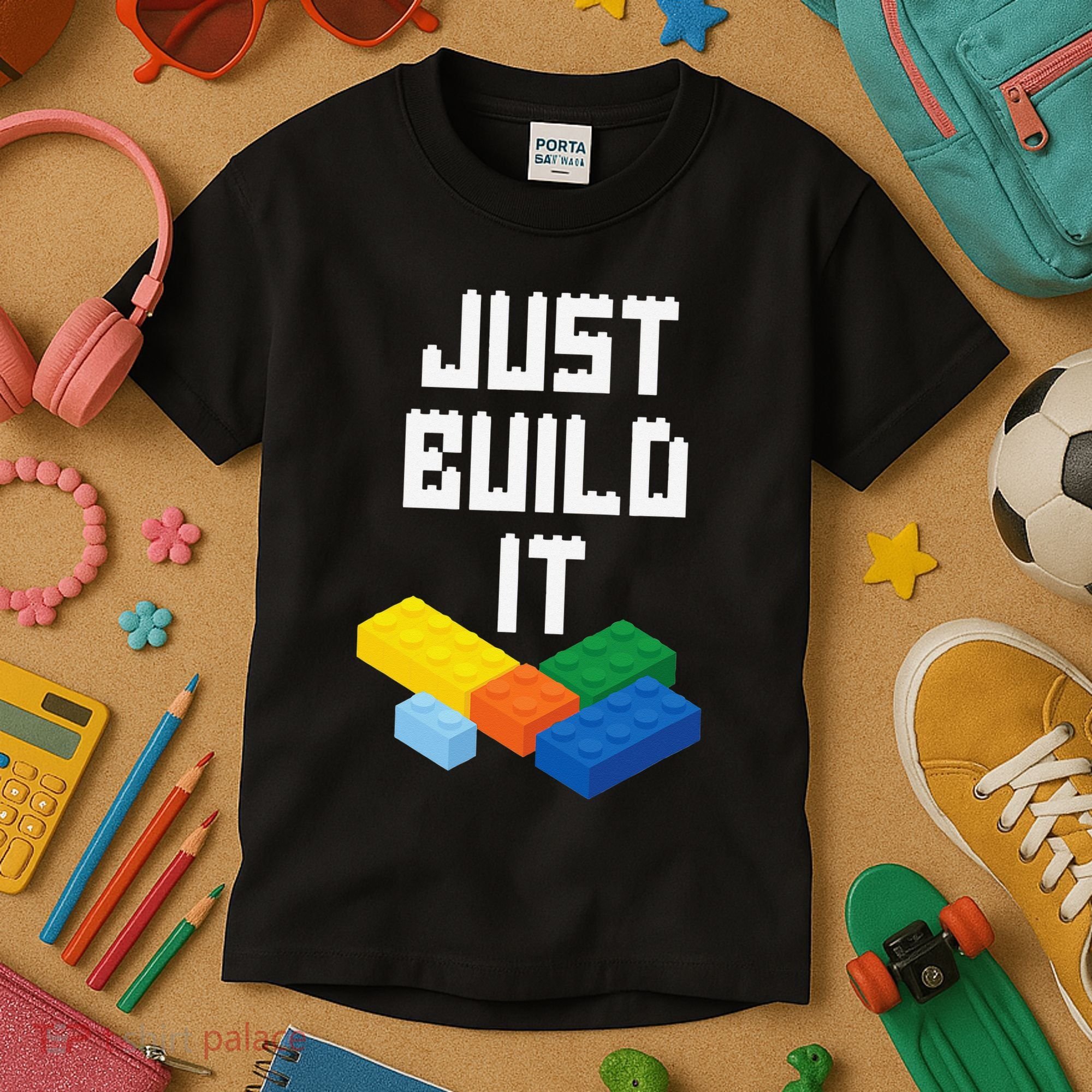 Just Build It Master Builder Building Blocks Toy Bricklayer Kids T-Shirt