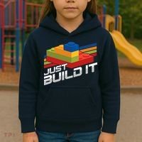 Just Build It | Building Blocks | Master Builder Kids Hoodie thumb 3