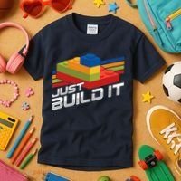 Just Build It | Building Blocks | Master Builder Kids T-Shirt thumb 3