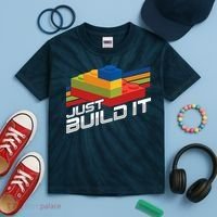 Just Build It | Building Blocks | Master Builder Kids Tie-Dye T-Shirt thumb 2