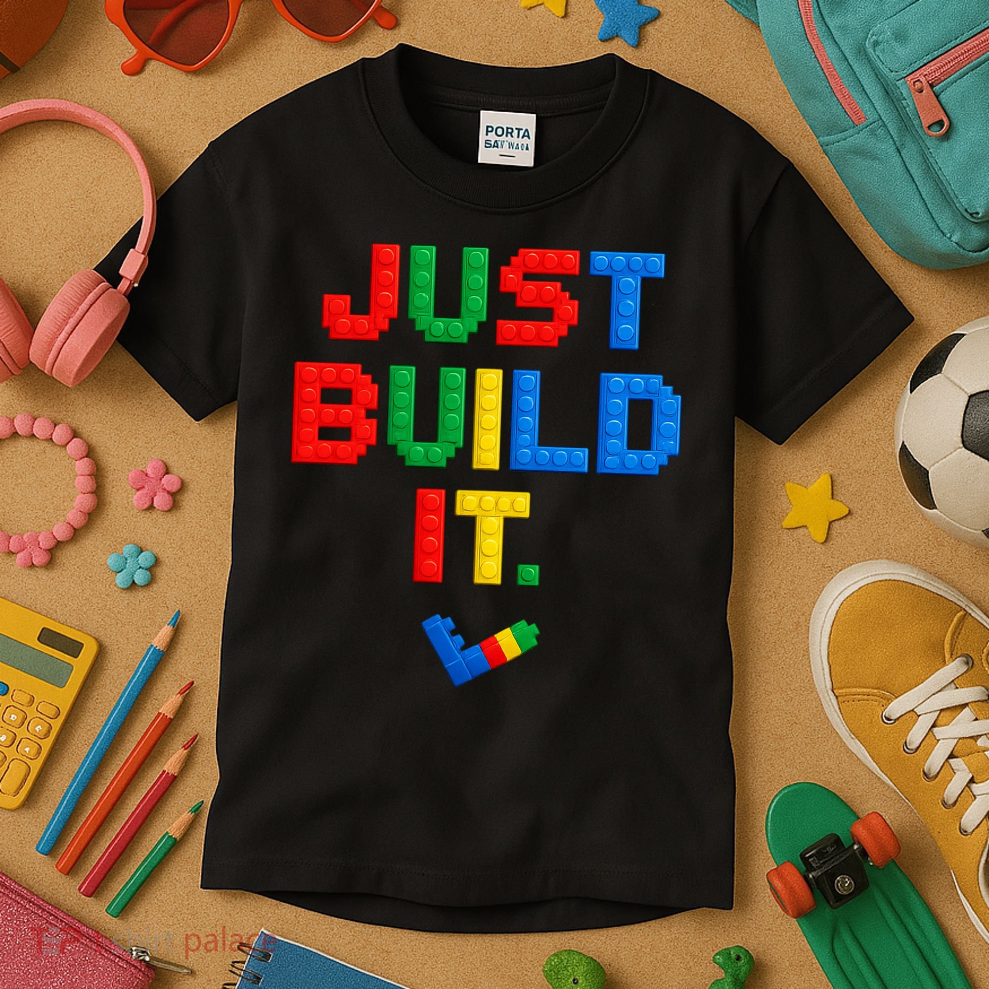 Just Build It Master Builder Building Block Kids T-Shirt