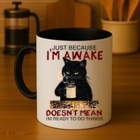Just Because Im Awake Funny Coffee Cat Lover Women Coffee Mug thumb 4
