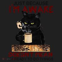 Just Because Im Awake Funny Coffee Cat Lover Women Beanie thumb 2