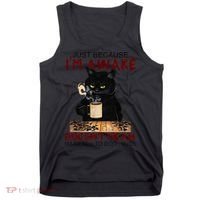 Just Because Im Awake Funny Coffee Cat Lover Women Tank Top thumb 0