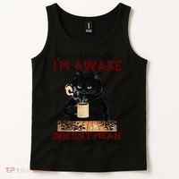 Just Because Im Awake Funny Coffee Cat Lover Women Tank Top thumb 2