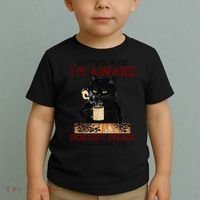 Just Because Im Awake Funny Coffee Cat Lover Women Toddler T-Shirt thumb 2