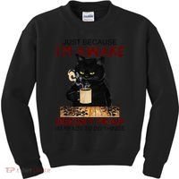 Just Because Im Awake Funny Coffee Cat Lover Women Kids Sweatshirt thumb 0