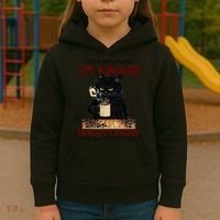 Just Because Im Awake Funny Coffee Cat Lover Women Kids Hoodie thumb 3