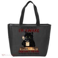Just Because Im Awake Funny Coffee Cat Lover Women Tote Bag thumb 0