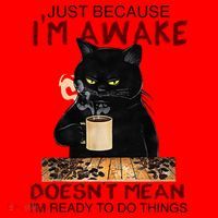 Just Because Im Awake Funny Coffee Cat Lover Women Santa Hat thumb 1