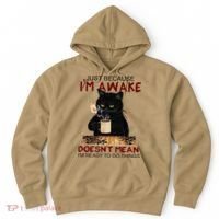 Just Because Im Awake Funny Coffee Cat Lover Women Hoodie thumb 0