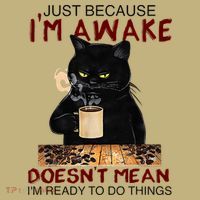 Just Because Im Awake Funny Coffee Cat Lover Women Polo thumb 2