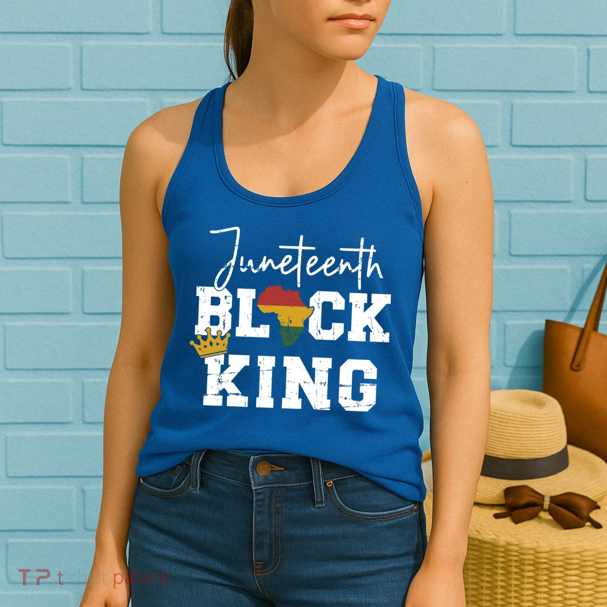 Juneteenth Black King With Pan African Map Flag Gift Women's Tank Top