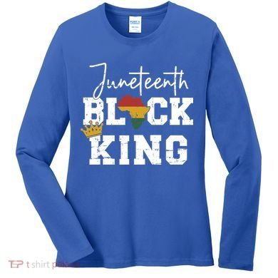 Juneteenth Black King With Pan African Map Flag Gift Women's Long Sleeve Shirt