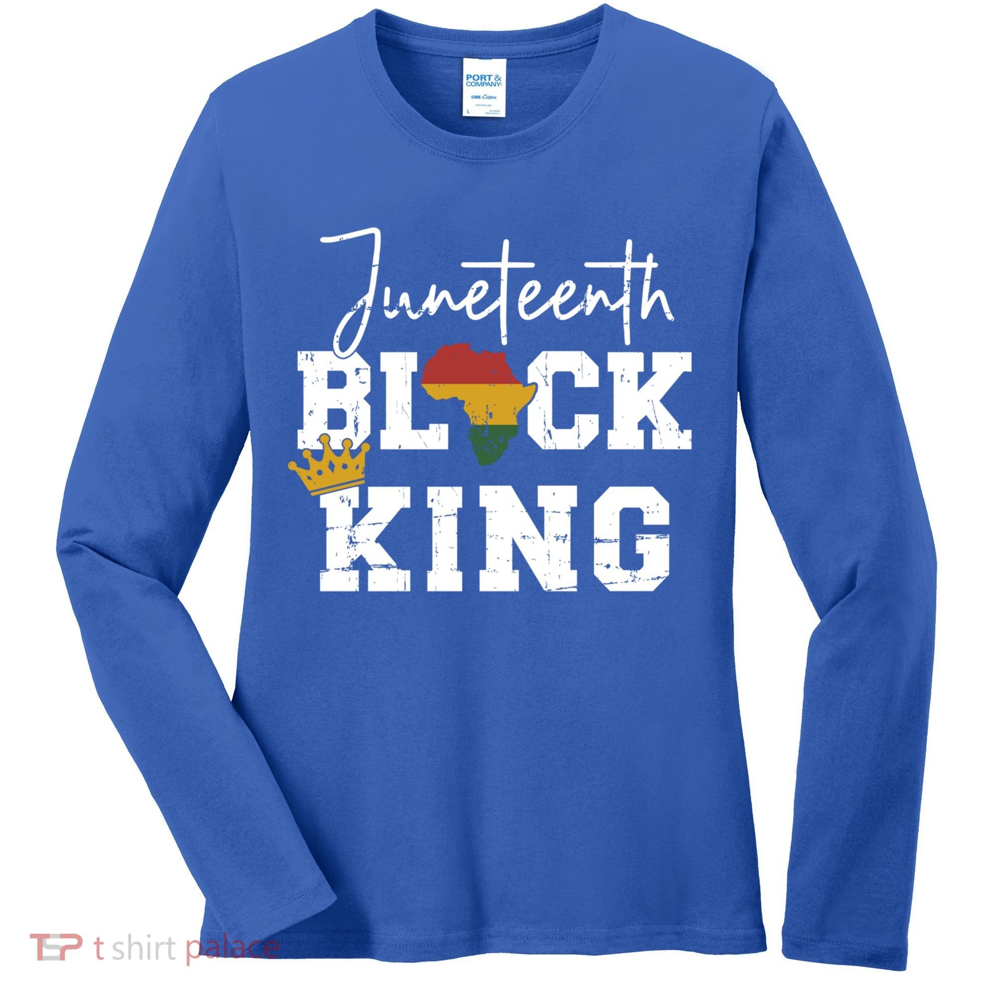 Juneteenth Black King With Pan African Map Flag Gift Women's Long Sleeve Shirt