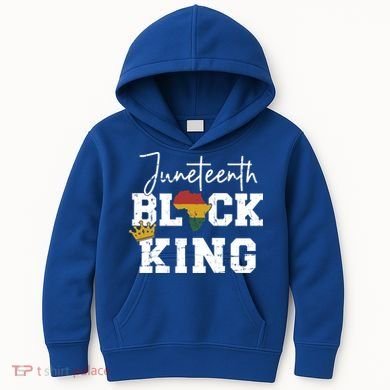 Juneteenth Black King With Pan African Map Flag Gift Kids Hoodie