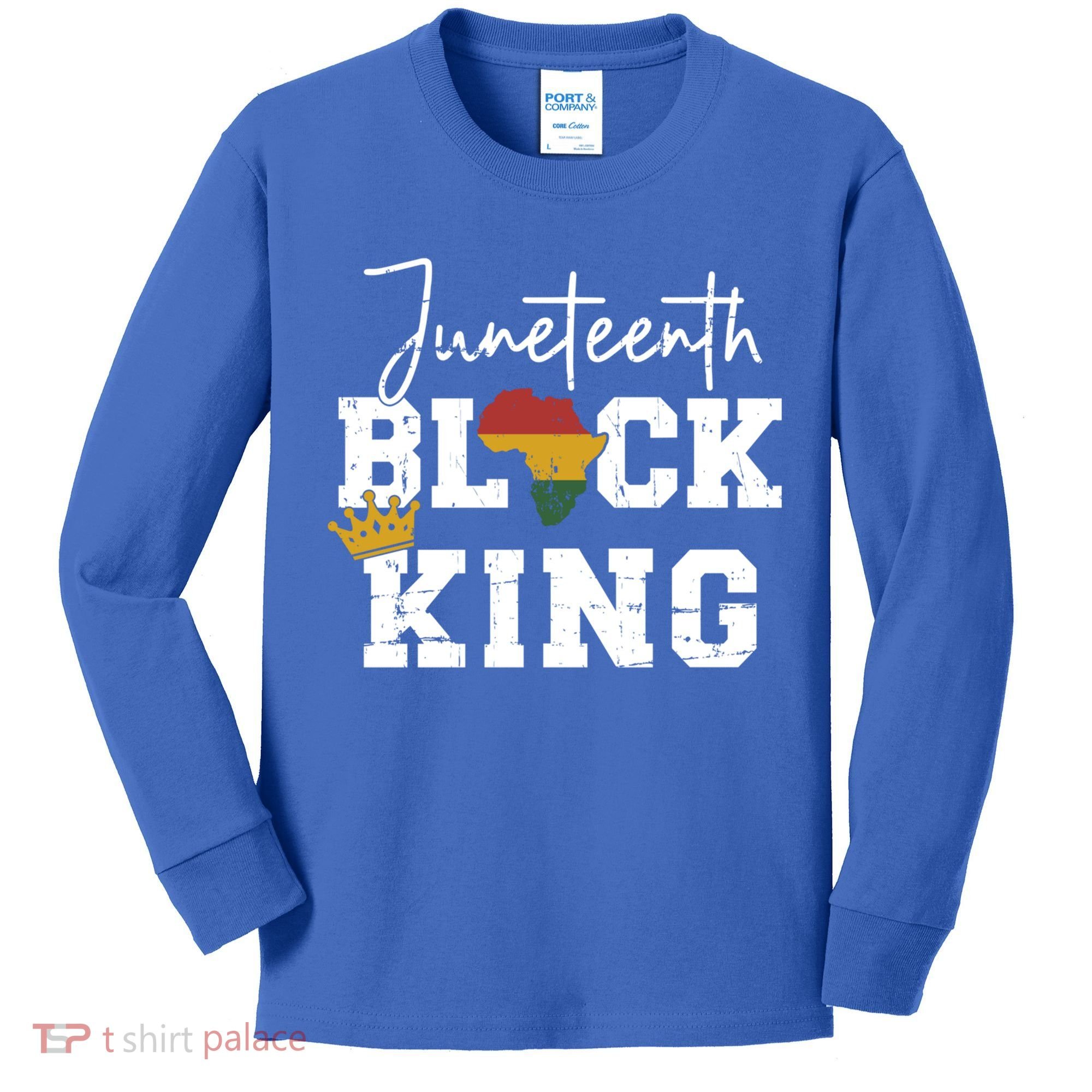 Juneteenth Black King With Pan African Map Flag Gift Kids Long Sleeve Shirt