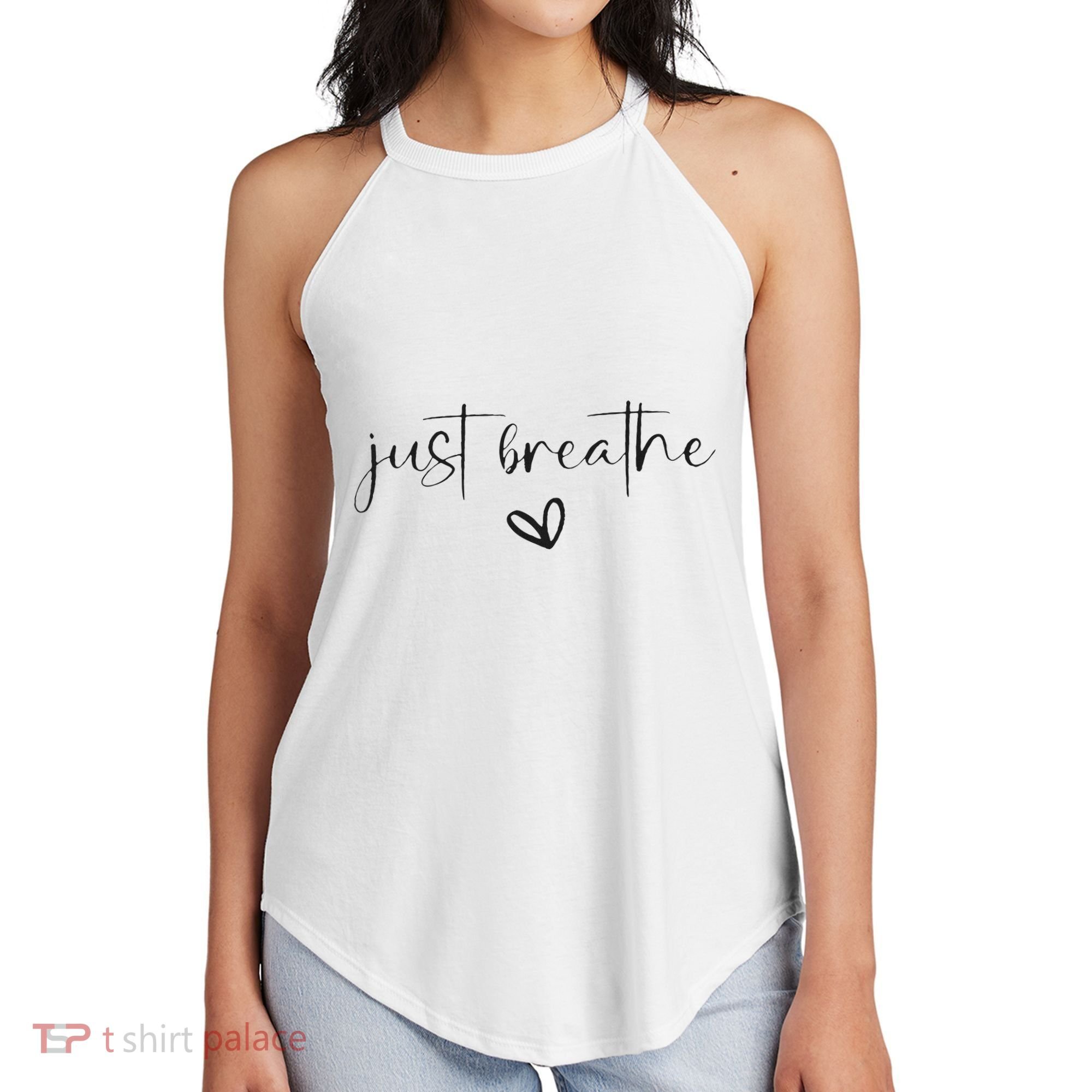 Just Breathe Mental Health Print Women's Perfect Tri Rocker Tank