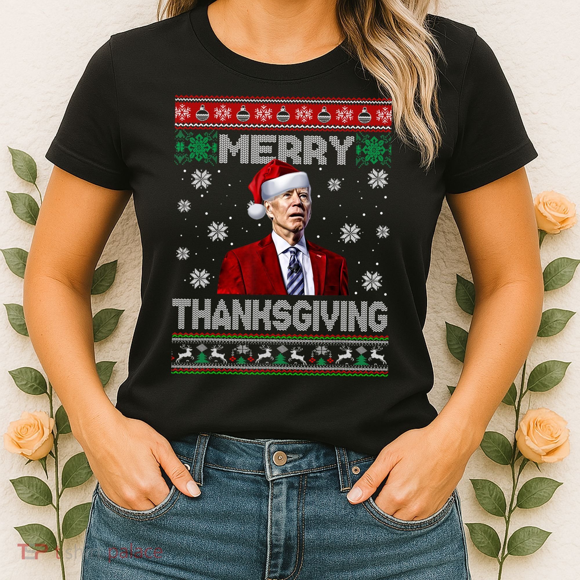 Joe Biden Merry Thanksgiving Trick Or Treat Ugly Xmas Women's T-Shirt