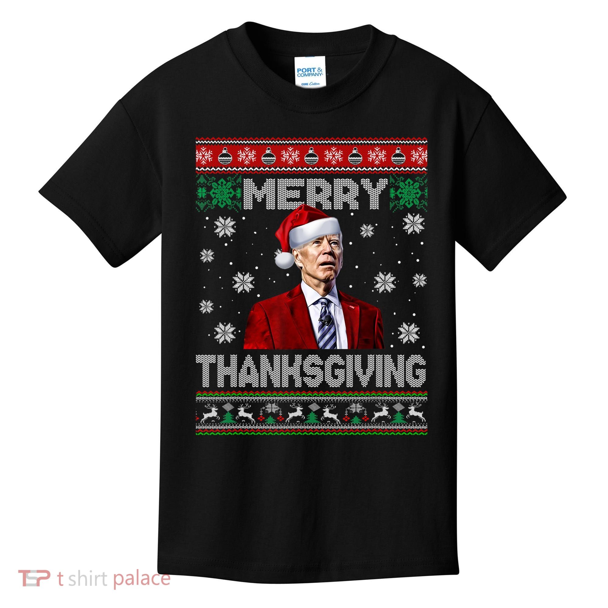 Joe Biden Merry Thanksgiving Trick Or Treat Ugly Xmas Kids T-Shirt