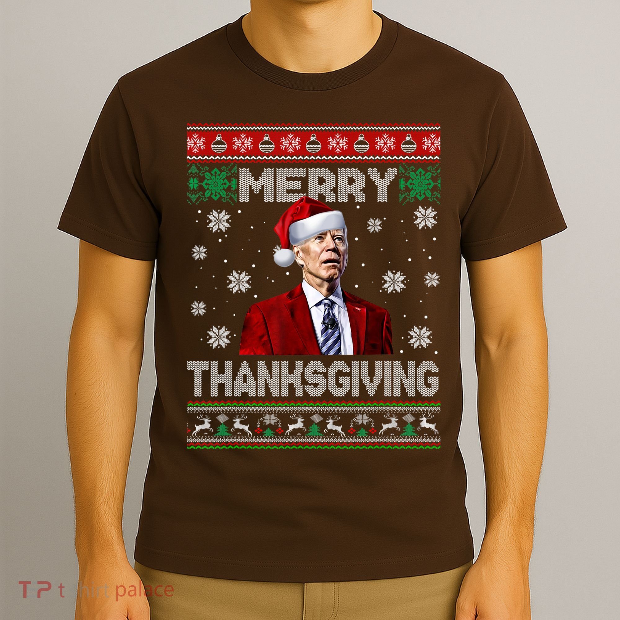 Joe Biden Merry Thanksgiving Trick Or Treat Ugly Xmas T-Shirt
