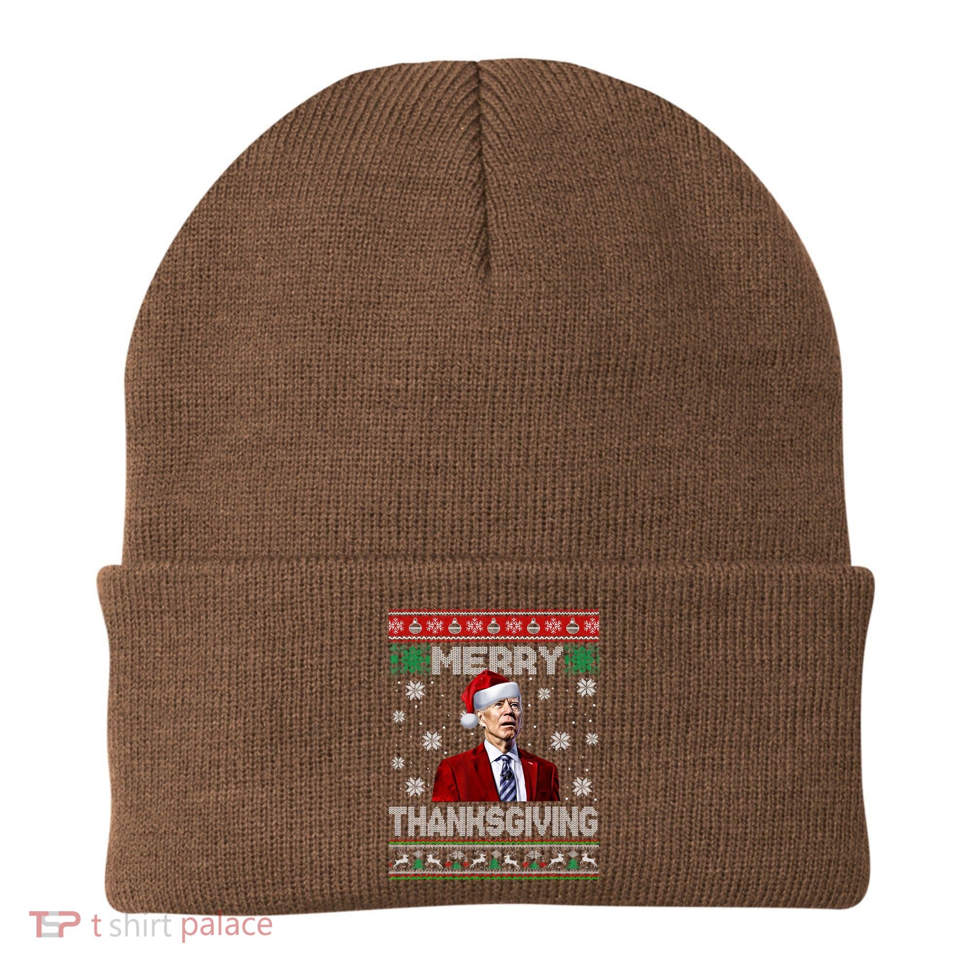 Joe Biden Merry Thanksgiving Trick Or Treat Ugly Xmas Beanie