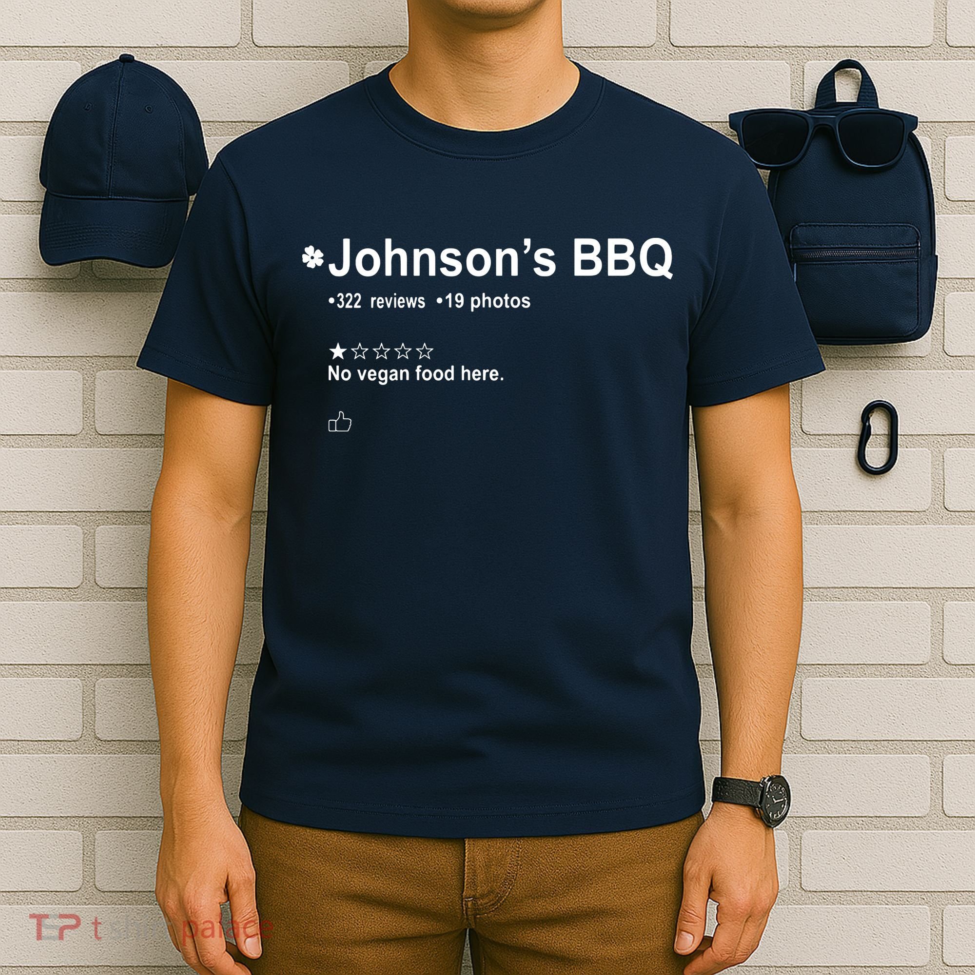 Johnsons BBQ No Vegan Food Here One Star In Back T-Shirt