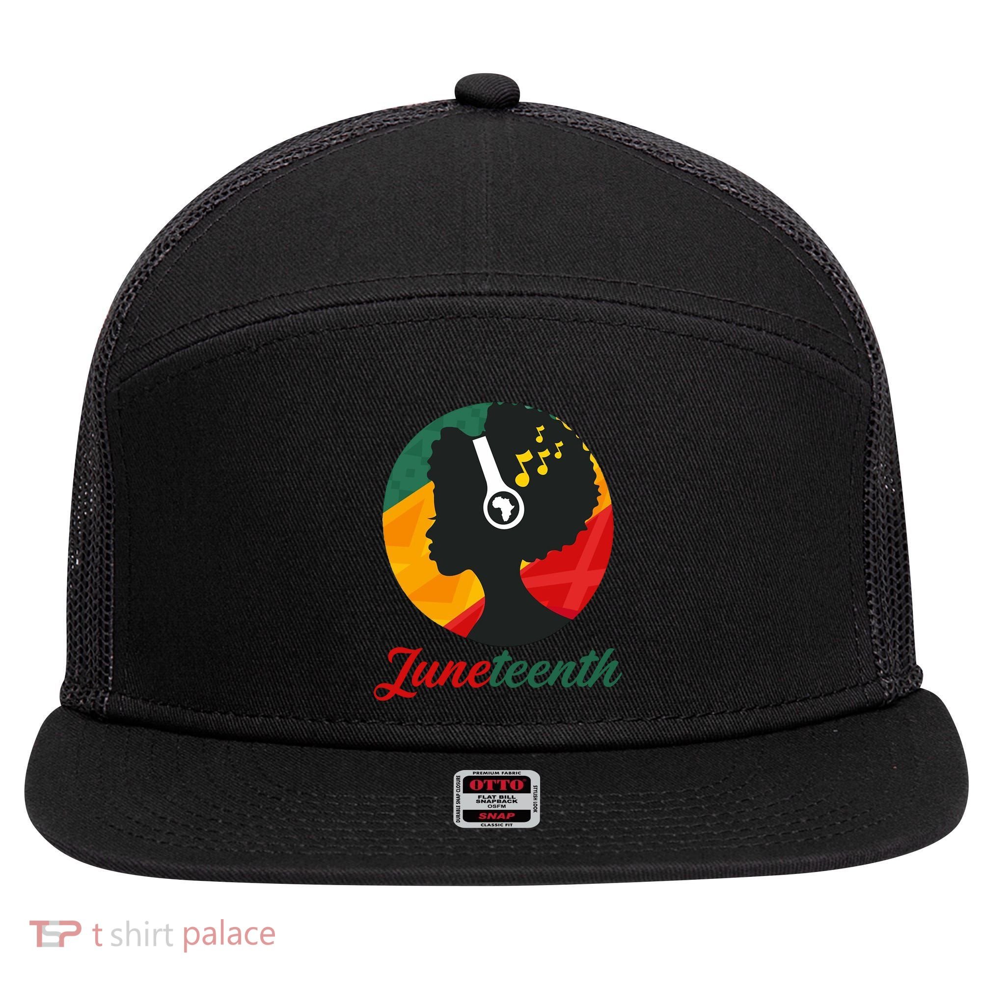 Juneteenth Black Pride Music 7 Panel Mesh Trucker Snapback Hat