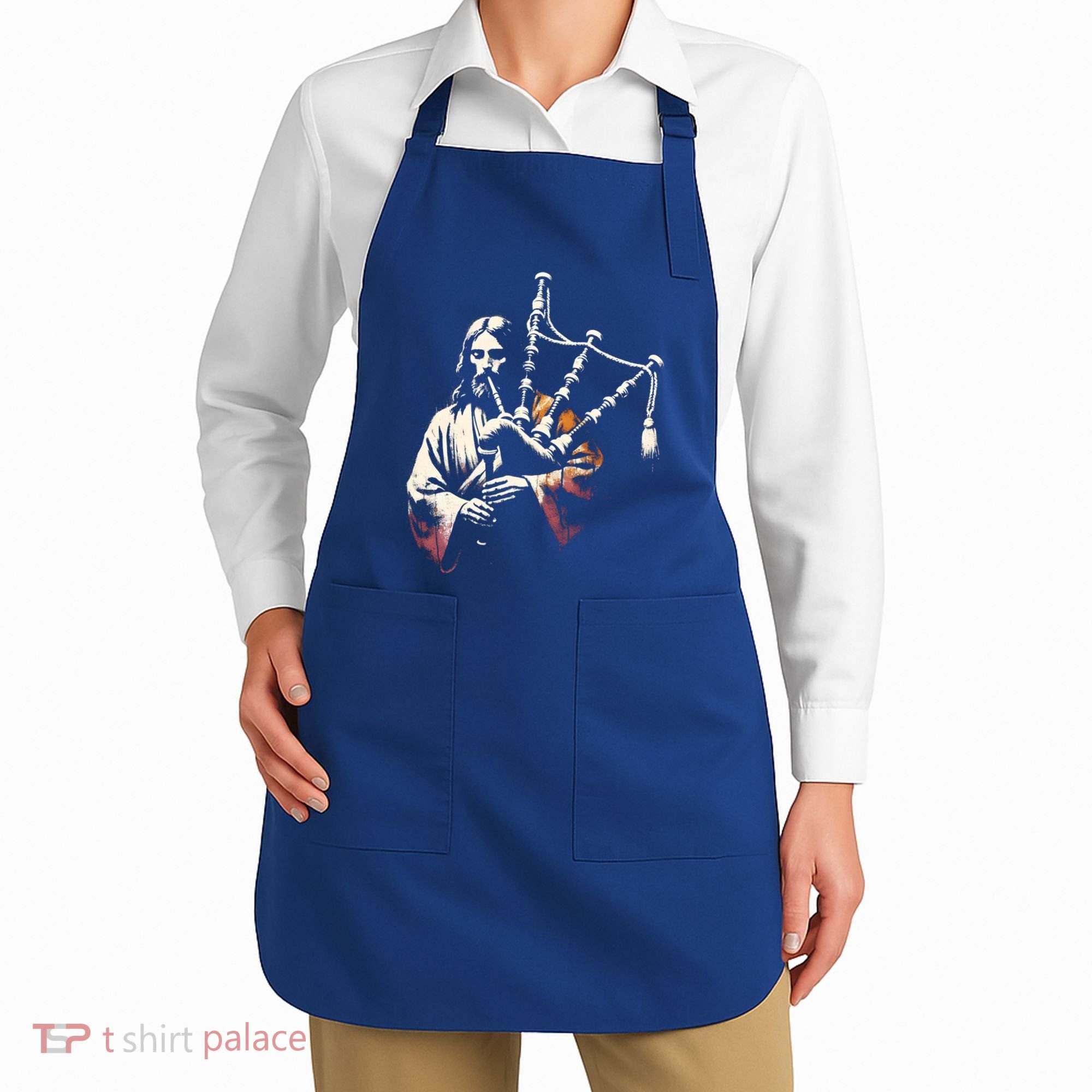 Jesus Bagpipe Player Funny Christian Religious Musician Gift Apron