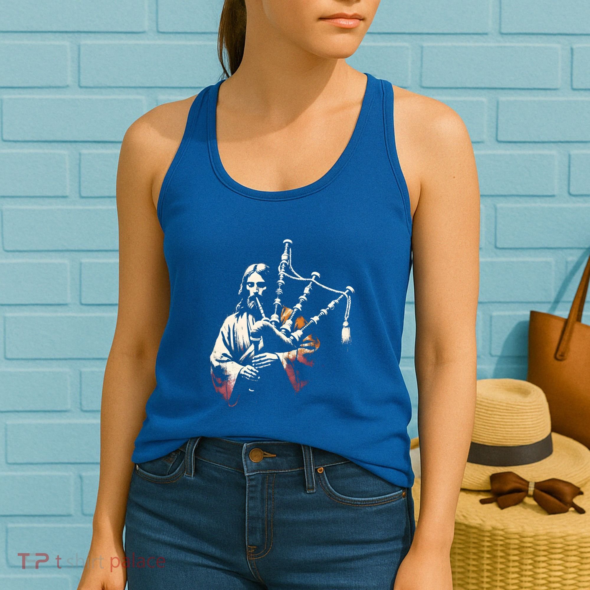 Jesus Bagpipe Player Funny Christian Religious Musician Gift Women's Tank Top