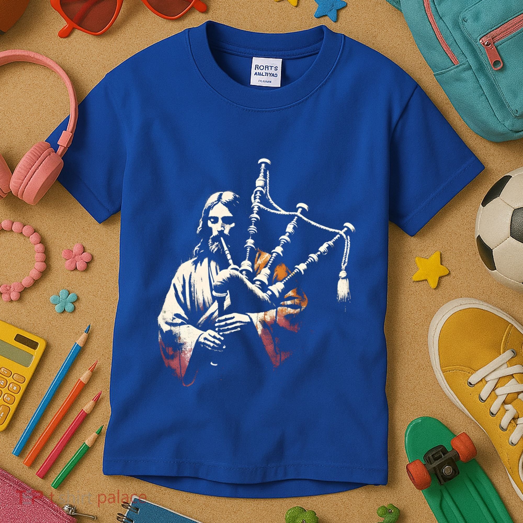 Jesus Bagpipe Player Funny Christian Religious Musician Gift Kids T-Shirt