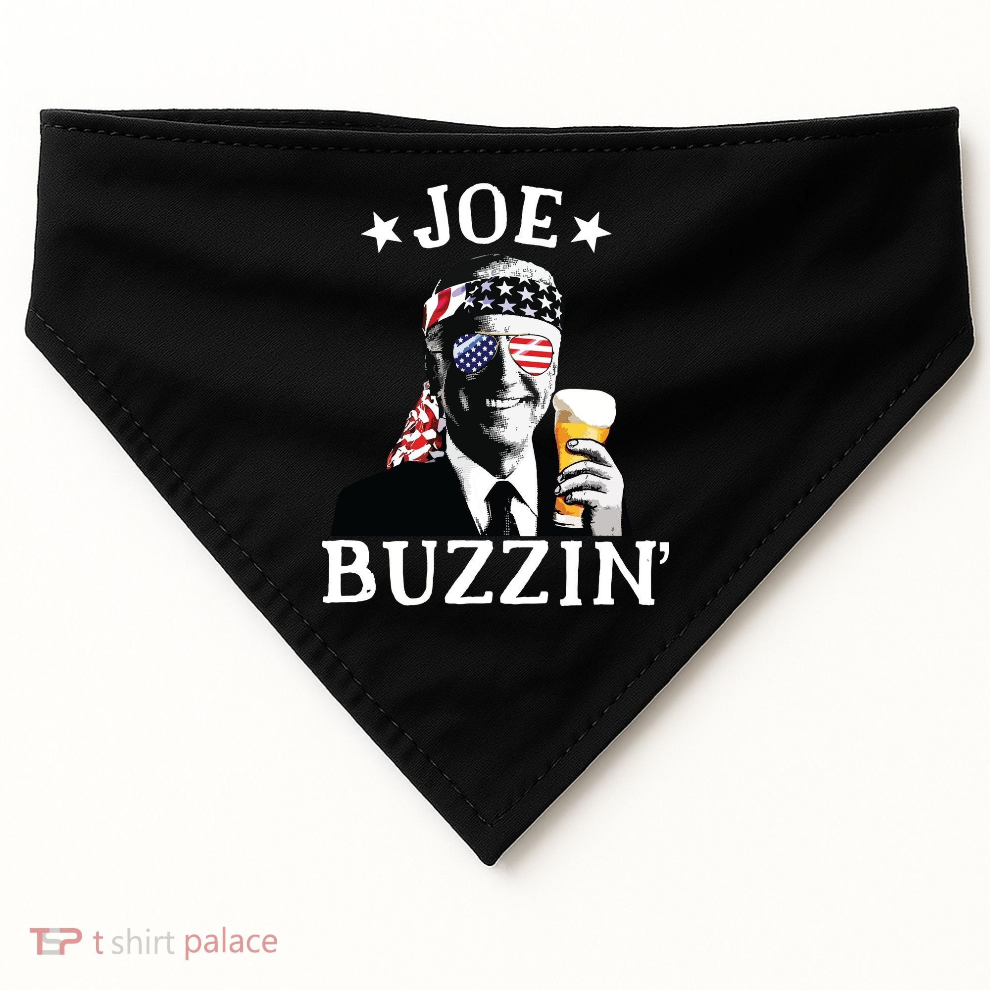 Joe Buzzin Patriotic July 4th Drinking President Joe Biden USA-Made Doggie Bandana