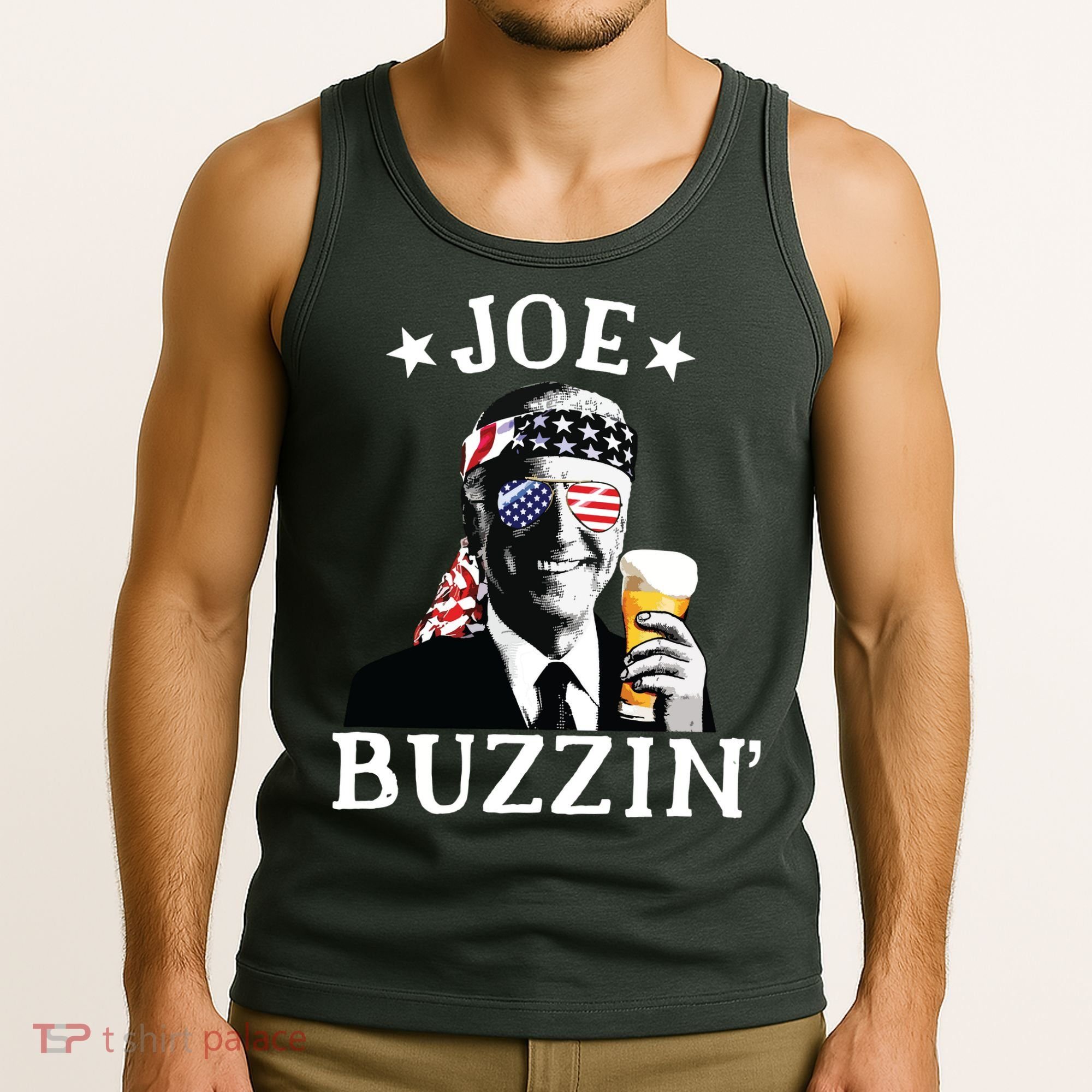 Joe Buzzin Patriotic July 4th Drinking President Joe Biden Tank Top