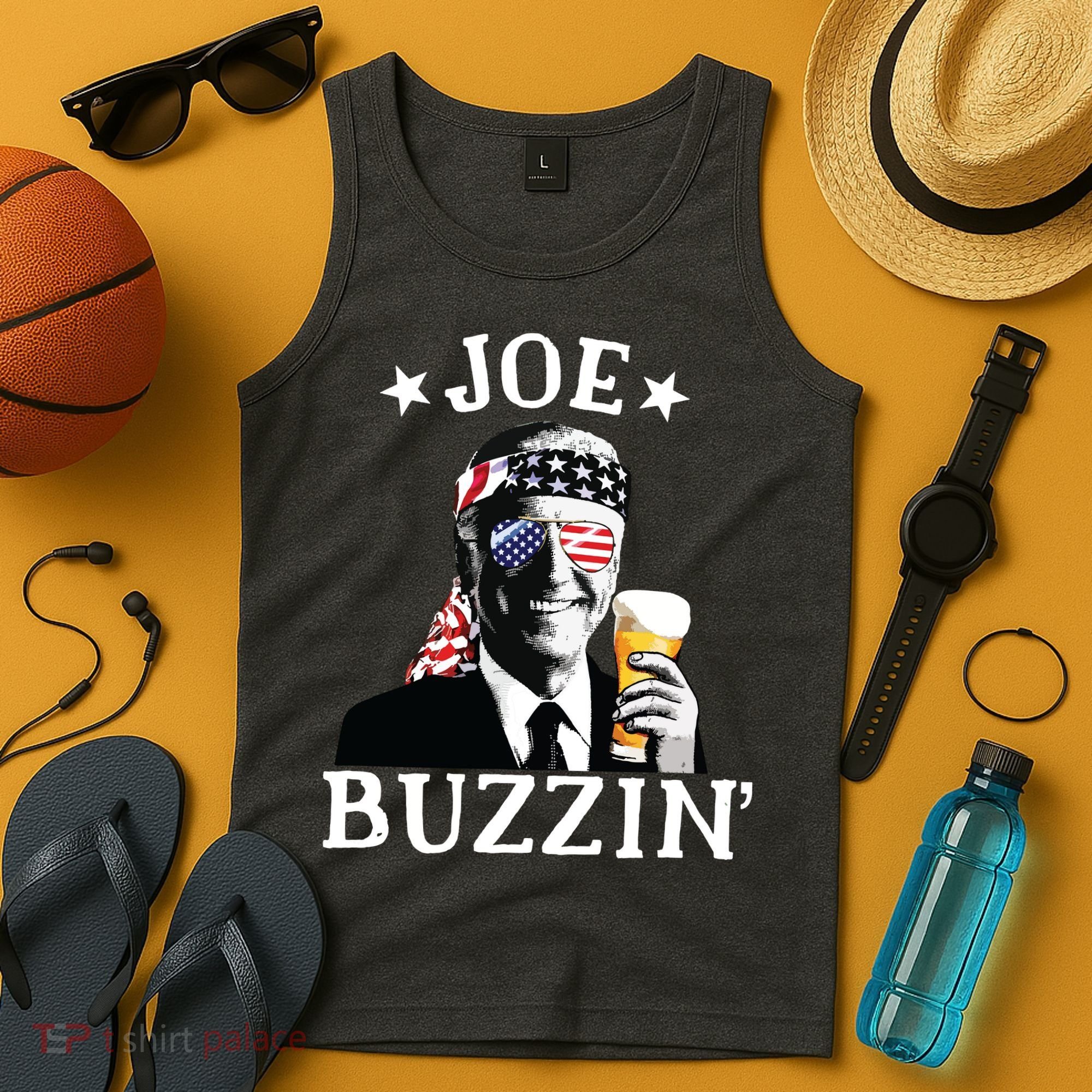 Joe Buzzin Patriotic July 4th Drinking President Joe Biden Tank Top